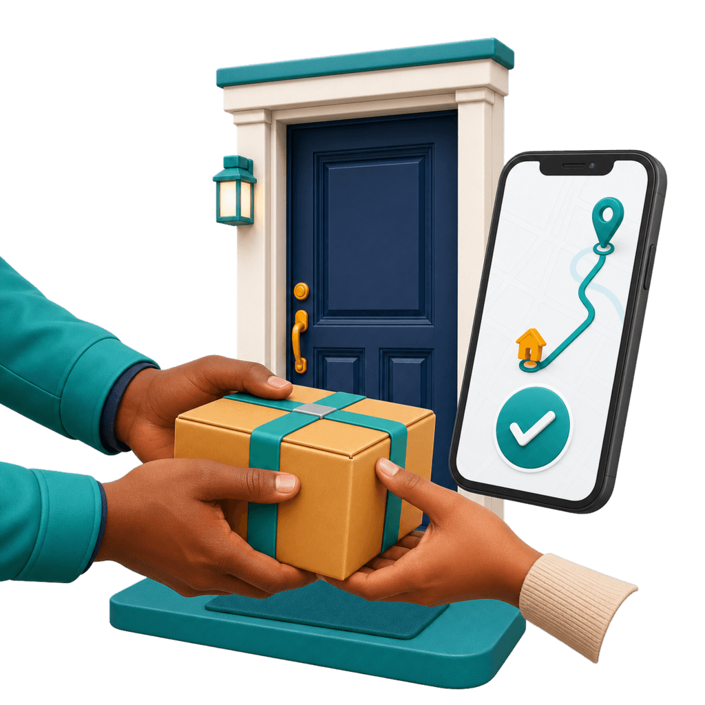 A tracked parcel being handed to a customer at their door