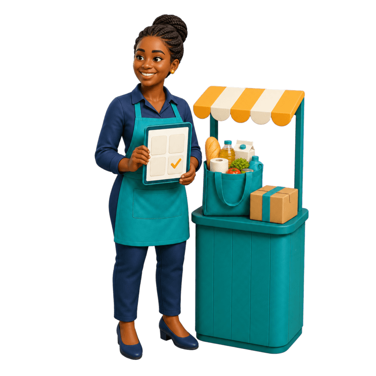 An AMA Go store owner managing products from her vendor tablet