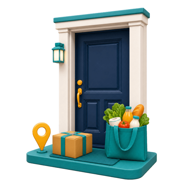 An AMA Go delivery waiting at a home doorstep